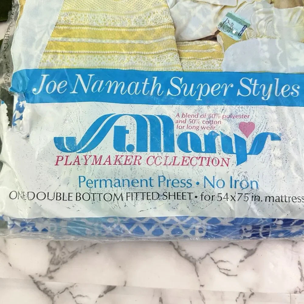 St Marys Vintage 70s Joe Namath Super Styles Double Fitted Sheet Blue New